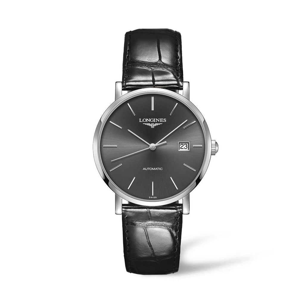 Longines Elegant Collection 39mm Automatic Silver-Tone Dial Gent's Watch with Black Alligator Strap