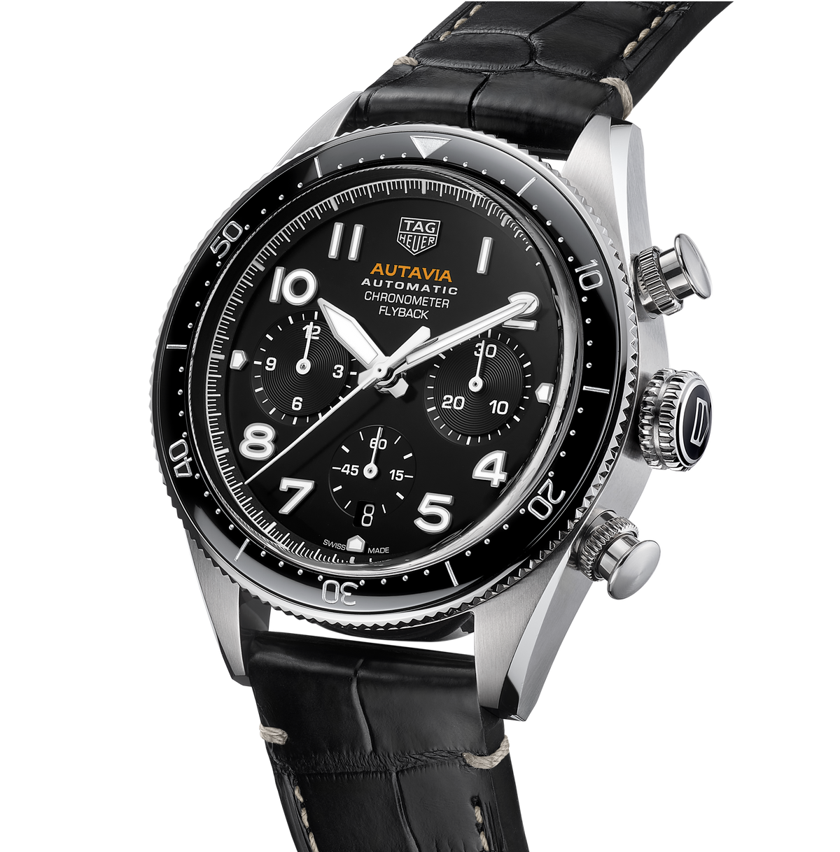 TAG Heuer Autavia Flyback Chronometer Watch with Black Leather Strap