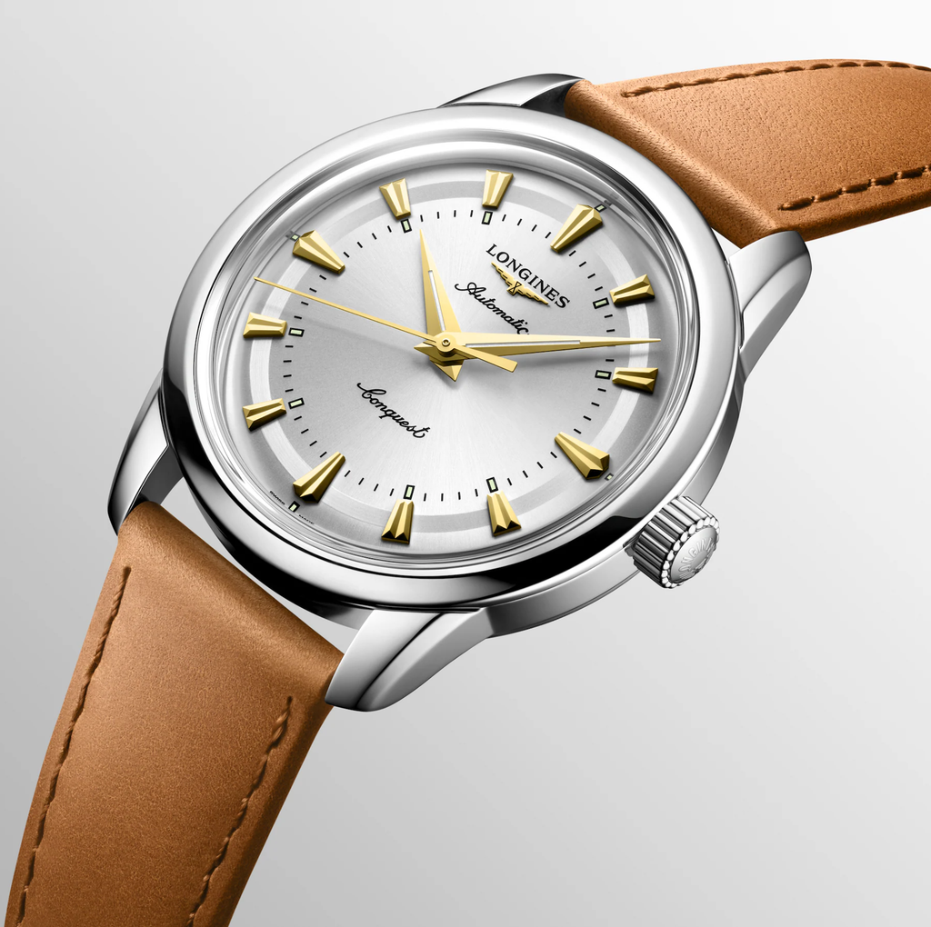 Longines Conquest Heritage 38mm Watch with Brown Leather Strap