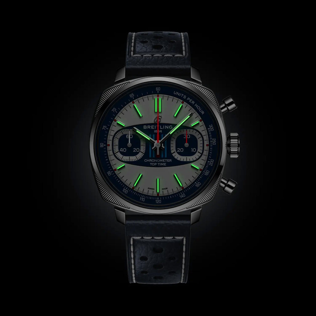 Breitling Top Time B01 Racing 38mm Watch with Dark Blue Leather Strap, Limited Edition
