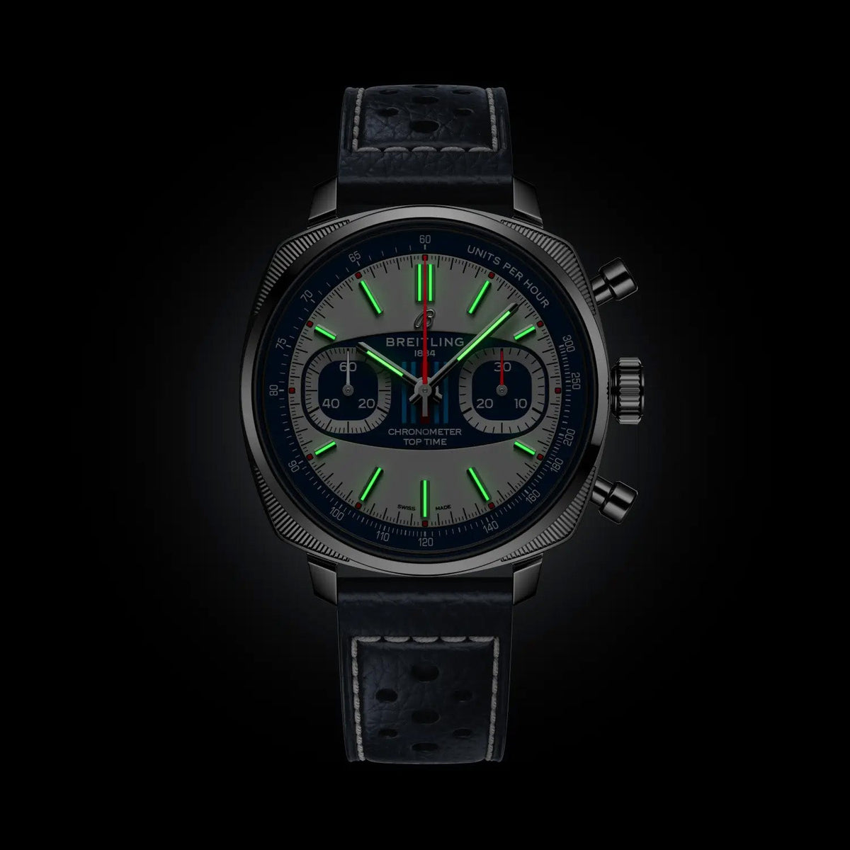 Breitling Top Time B01 Racing 38mm Watch with Dark Blue Leather Strap, Limited Edition