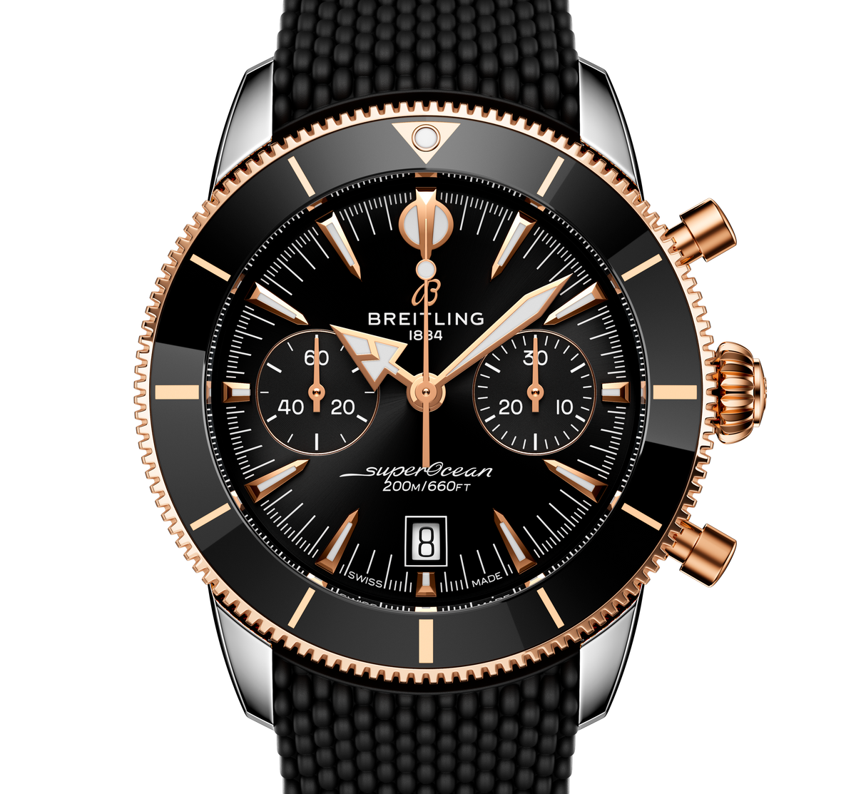 Breitling Superocean Heritage B01 Chronograph 42 Watch with Black Mesh Rubber Strap
